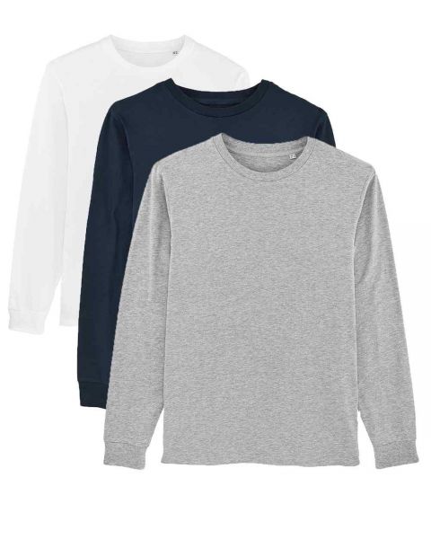 Herren | 3er Pack Langarm T-Shirt aus Baumwolle (Bio), Weiß Navy Heather Grey