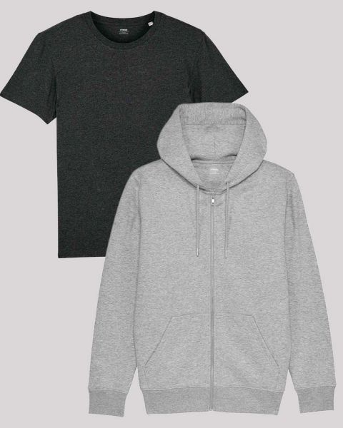 Hoodie Jacke und Basic T-Shirt | Kombi-Set