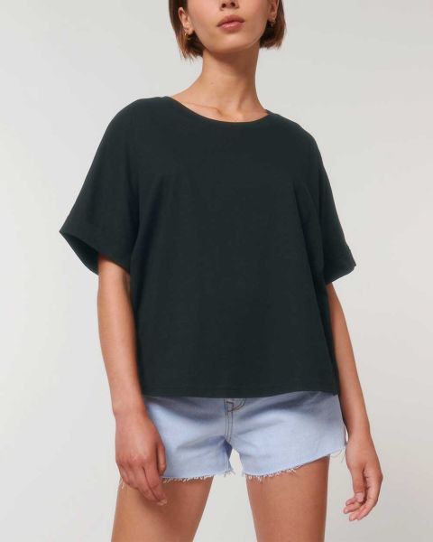 Damen T-Shirt Oversize | mit einteiligen und umgekrempelten Ärmeln