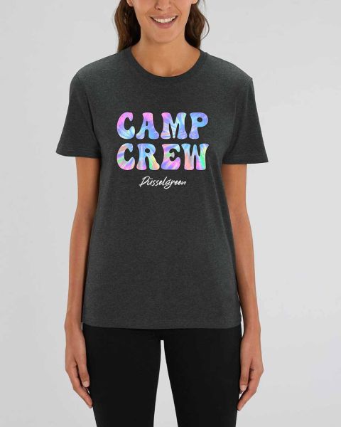 Unisex T-Shirt bedruckt aus Bio Baumwolle | CAMP CREW Trippy Schriftzug Farbenfroh