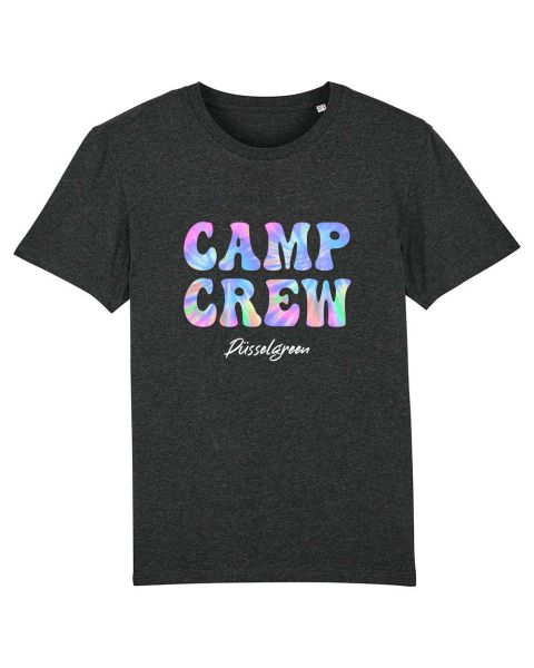 Unisex T-Shirt bedruckt aus Bio Baumwolle | CAMP CREW Trippy Schriftzug Farbenfroh