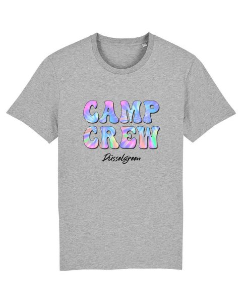 Unisex T-Shirt bedruckt aus Bio Baumwolle | CAMP CREW Trippy Schriftzug Farbenfroh