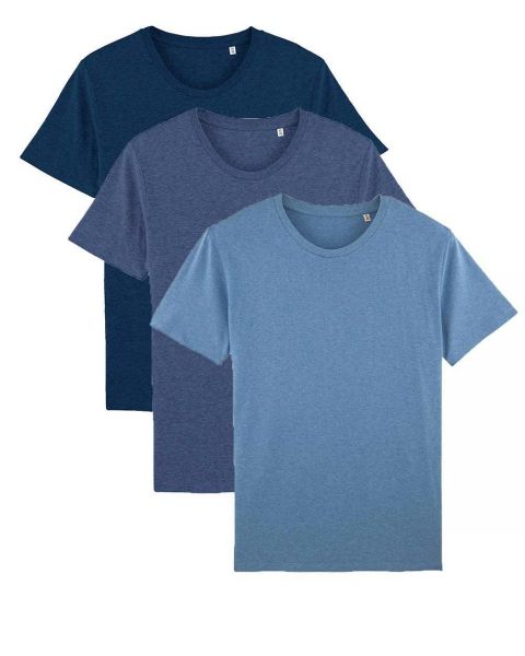 Herren | 3er Pack Basic T-Shirt | mittelschwer | in verschiedene Blautönen