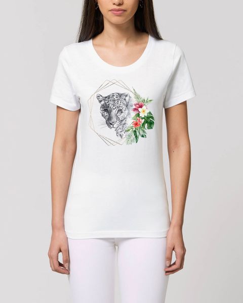 Damen T-Shirt bedruckt aus Bio Baumwolle | Leopard Blumenmuster Beautiful Creatures