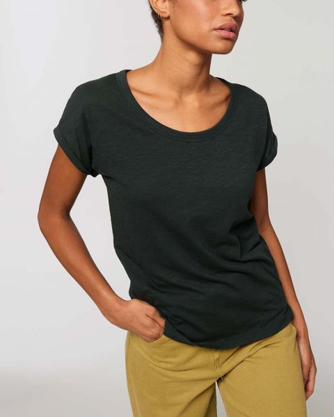 Slub Optik | Damen T-Shirt mit gerollten Ärmeln