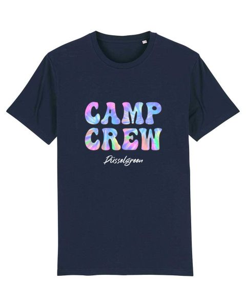 Unisex T-Shirt bedruckt aus Bio Baumwolle | CAMP CREW Trippy Schriftzug Farbenfroh