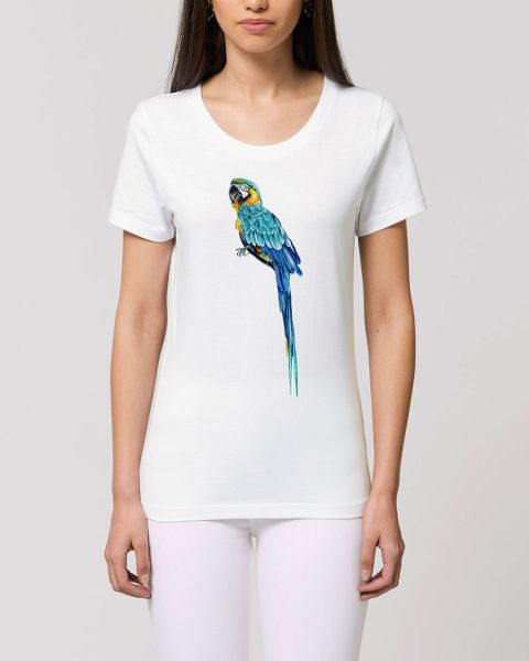 Damen T-Shirt bedruckt aus Bio Baumwolle | Blue Macaw Papagei Beautiful Creatures