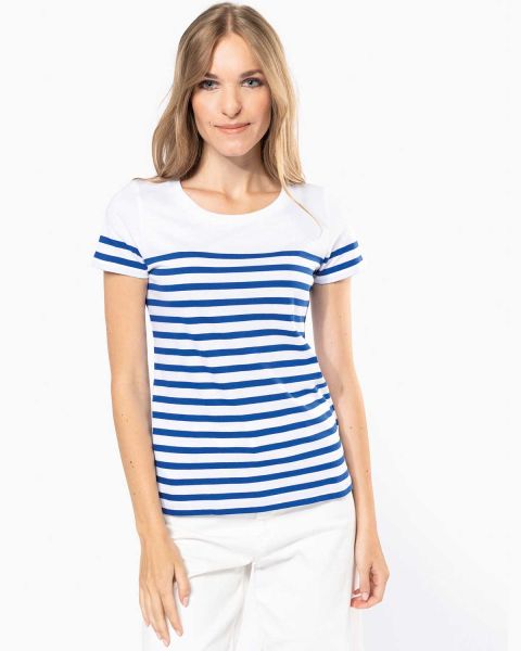 Nachhaltiges Damen-T-Shirt mit Rundhalsausschnitt im Marine-Stil