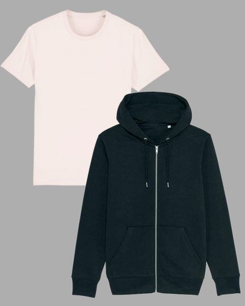 Hoodie Jacke und Basic T-Shirt | Kombi-Set