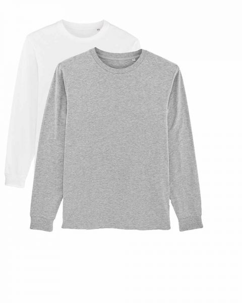 Herren | 2er Pack Langarm T-Shirt aus Baumwolle (Bio), Weiß Hearher Grey