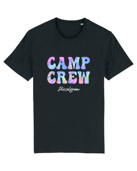 Unisex T-Shirt bedruckt aus Bio Baumwolle | CAMP CREW Trippy Schriftzug Farbenfroh