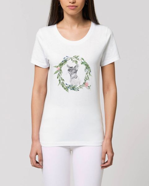 Damen T-Shirt bedruckt aus Bio Baumwolle | Katze mit Blumen Beautiful Creatures