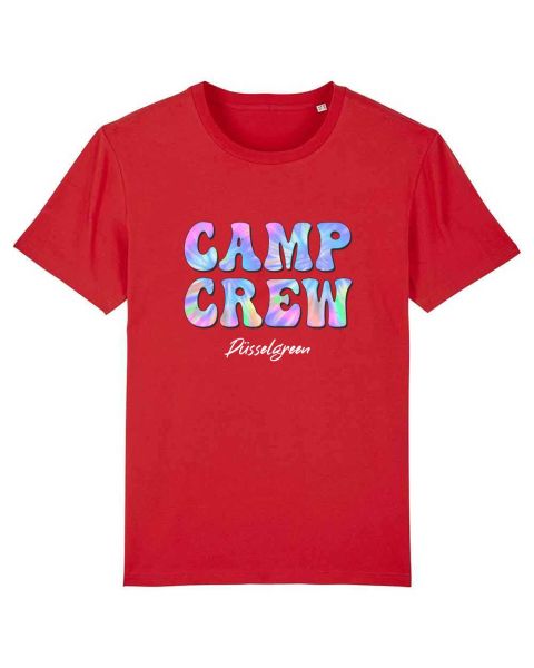 Unisex T-Shirt bedruckt aus Bio Baumwolle | CAMP CREW Trippy Schriftzug Farbenfroh