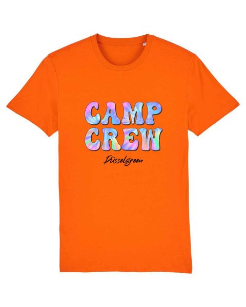 Unisex T-Shirt bedruckt aus Bio Baumwolle | CAMP CREW Trippy Schriftzug Farbenfroh